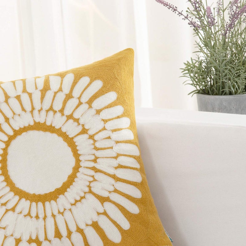 HWY 50 Mustard Yellow Decorative Throw Pillow Covers 18x18 Inch (1 Piece), Embroidered Cotton Modern Farmhouse Cushion Cover Pillow Case for Sofa Couch Living Room Bed, Sunflower - Image 4